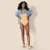 imageAmazon Essentials Womens Bandeau One Piece SwimsuitYellow Multi Folk Floral