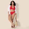 imageAmazon Essentials Womens LightSupport Tie Halter Bikini Swimsuit Top Available in Plus SizeBright Poppy Red