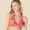 imageAmazon Essentials Womens LightSupport Tie Halter Bikini Swimsuit Top Available in Plus SizeBright Red Multi Folk Floral