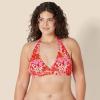 imageAmazon Essentials Womens LightSupport Tie Halter Bikini Swimsuit Top Available in Plus SizeBright Red Multi Folk Floral