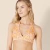 imageAmazon Essentials Womens LightSupport Tie Halter Bikini Swimsuit Top Available in Plus SizeYellow Multi Folk Floral