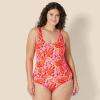 imageAmazon Essentials womens Womens Onepiece Coverage Swimsuit Available in Plus SizeBright Red Multi Folk Floral