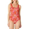 imageAmazon Essentials womens Womens Onepiece Coverage Swimsuit Available in Plus SizeBright Red Multi Folk Floral