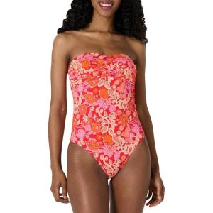 imageAmazon Essentials Womens Bandeau One Piece SwimsuitBright Red Multi Folk Floral