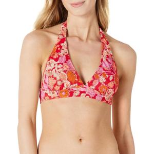 imageAmazon Essentials Womens LightSupport Tie Halter Bikini Swimsuit Top Available in Plus SizeBright Red Multi Folk Floral