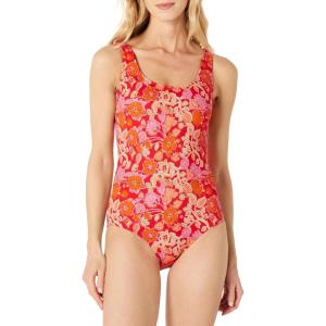 imageAmazon Essentials womens Womens Onepiece Coverage Swimsuit Available in Plus SizeBright Red Multi Folk Floral