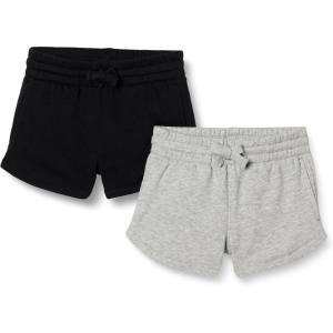 imageAmazon Essentials Girls and Toddlers SweatShorts Pack of 2BlackLight Grey Heather