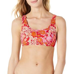 imageAmazon Essentials Womens Scoop Neck Swim Crop TopBright Red Multi Folk Floral