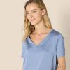 imageAmazon Essentials Womens Satin Short Sleeve VNeck TShirt and Short Sleepwear SetDusty Blue
