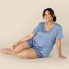 imageAmazon Essentials Womens Satin Short Sleeve VNeck TShirt and Short Sleepwear SetDusty Blue