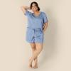 imageAmazon Essentials Womens Satin Short Sleeve VNeck TShirt and Short Sleepwear SetDusty Blue