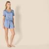 imageAmazon Essentials Womens Satin Short Sleeve VNeck TShirt and Short Sleepwear SetDusty Blue