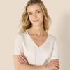 imageAmazon Essentials Womens Satin Short Sleeve VNeck TShirt and Short Sleepwear SetIvory