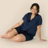 imageAmazon Essentials Womens Satin Short Sleeve VNeck TShirt and Short Sleepwear SetNavy
