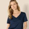 imageAmazon Essentials Womens Satin Short Sleeve VNeck TShirt and Short Sleepwear SetNavy
