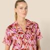 imageAmazon Essentials Womens Satin Sleeve ButtonDown Top and Short Sleepwear SetBrick Red Fan Floral