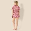 imageAmazon Essentials Womens Satin Sleeve ButtonDown Top and Short Sleepwear SetBrick Red Fan Floral