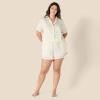 imageAmazon Essentials Womens Satin Sleeve ButtonDown Top and Short Sleepwear SetIvory