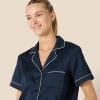 imageAmazon Essentials Womens Satin Sleeve ButtonDown Top and Short Sleepwear SetNavy