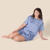 imageAmazon Essentials Womens Satin Sleeve TShirt and Short Sleepwear SetDusty Blue