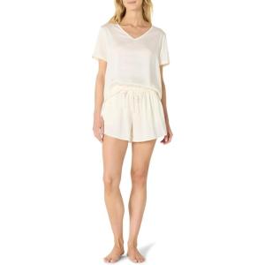 imageAmazon Essentials Womens Satin Short Sleeve VNeck TShirt and Short Sleepwear SetIvory