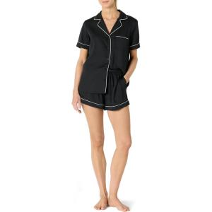 imageAmazon Essentials Womens Satin Sleeve ButtonDown Top and Short Sleepwear SetBlack