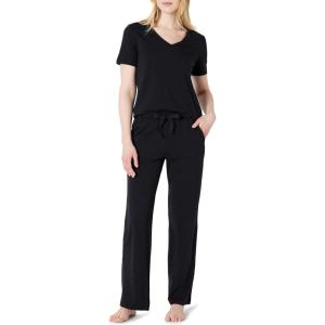 imageAmazon Essentials Womens Soft Cotton Blend Short Sleeve TShirt and Pant Sleepwear SetBlack