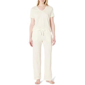 imageAmazon Essentials Womens Soft Cotton Blend Short Sleeve TShirt and Pant Sleepwear SetIvory