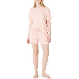 imageAmazon Essentials Womens Soft Cotton Blend Short Sleeve TShirt and Short Sleepwear SetLight Pink