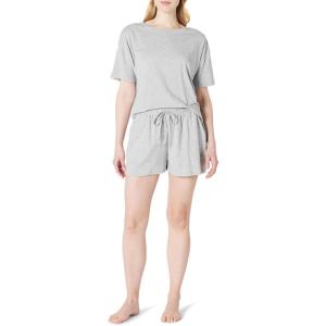 imageAmazon Essentials Womens Soft Cotton Blend Short Sleeve TShirt and Short Sleepwear SetMedium Grey Heather