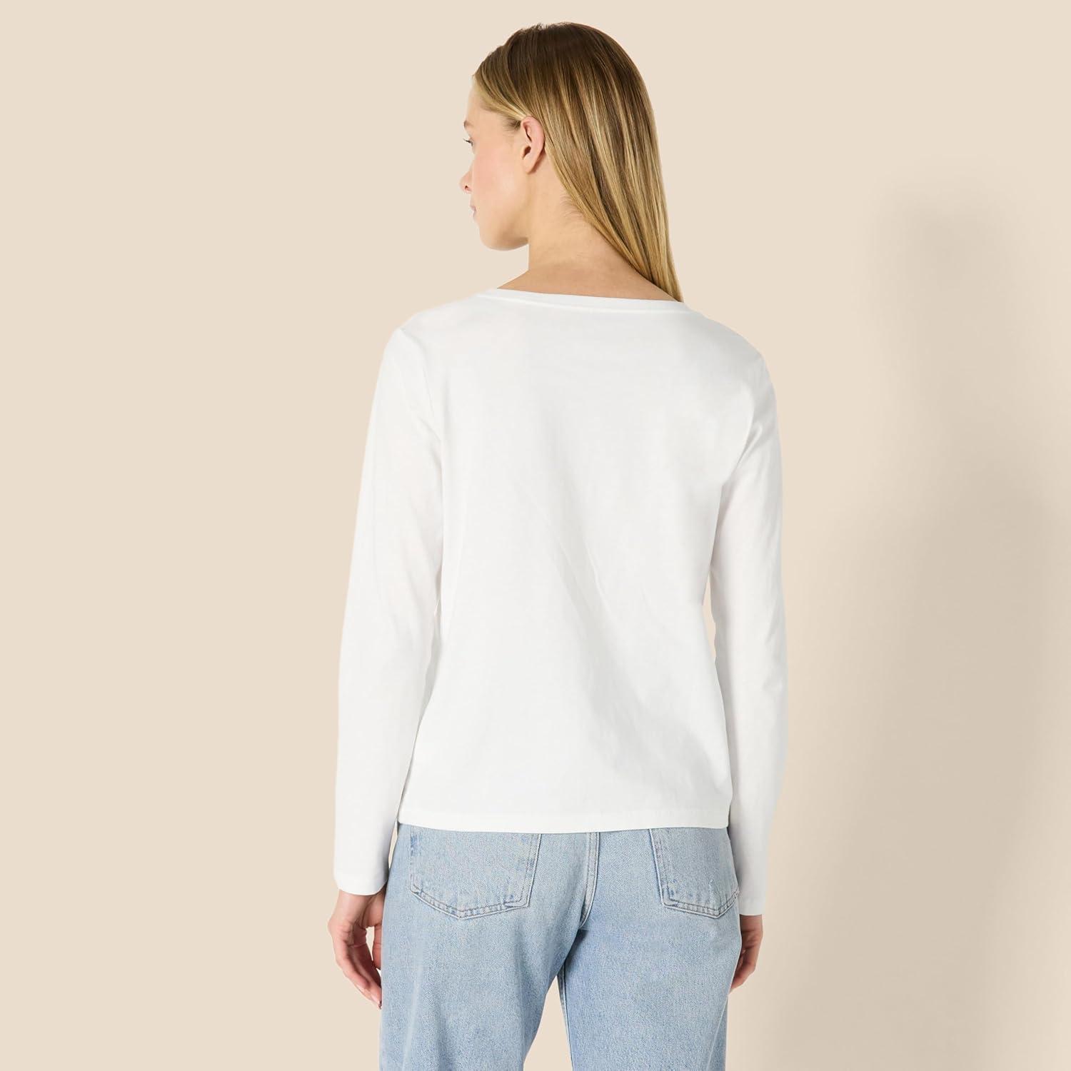 imageAmazon Essentials Womens 100 Cotton RegularFit LongSleeve VNeck TShirtWhite