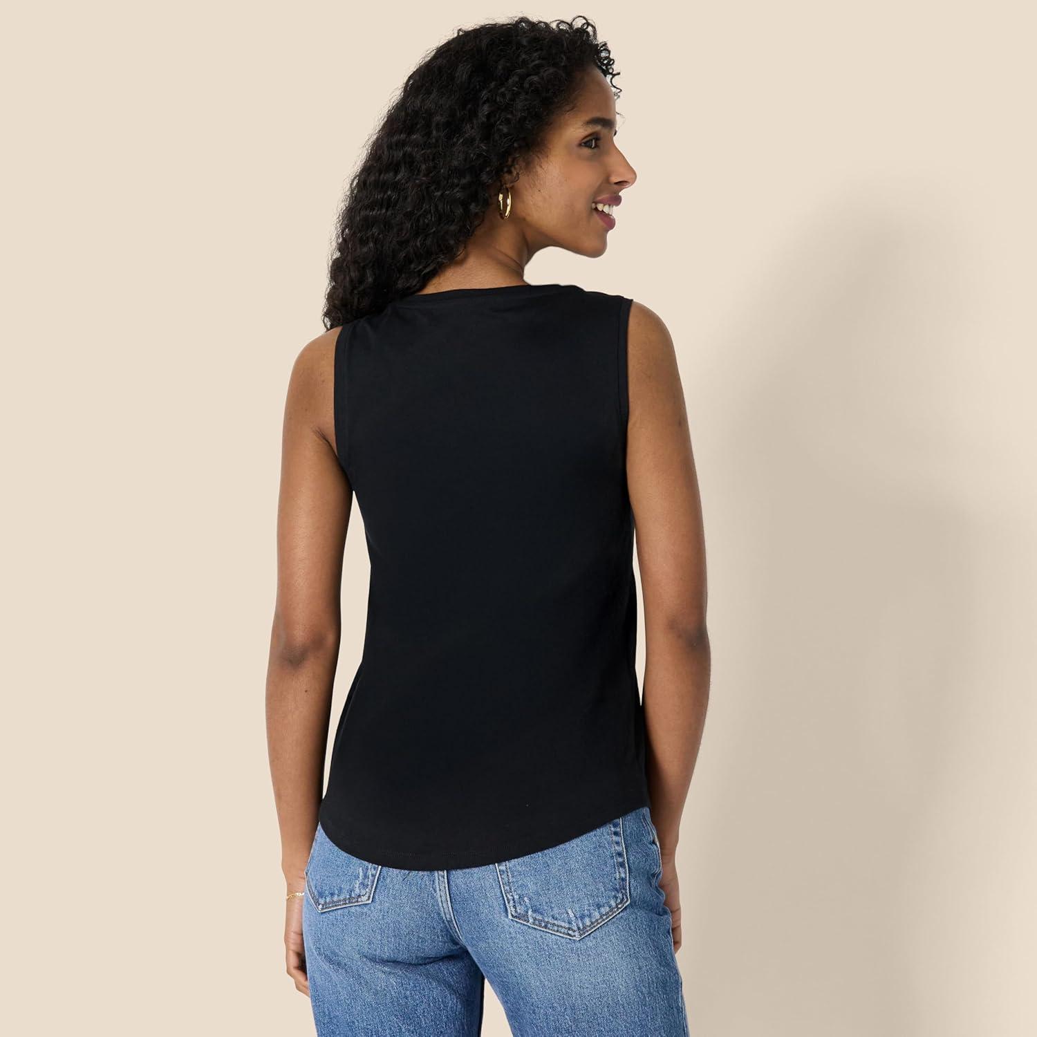 imageAmazon Essentials Womens RegularFit 100 Cotton Sleeveless Tank Top Pack of 2Black