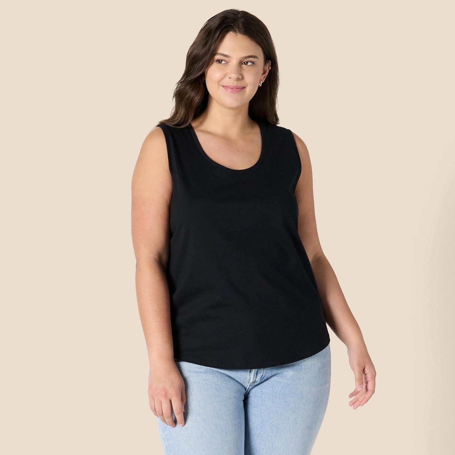 imageAmazon Essentials Womens RegularFit 100 Cotton Sleeveless Tank Top Pack of 2Black