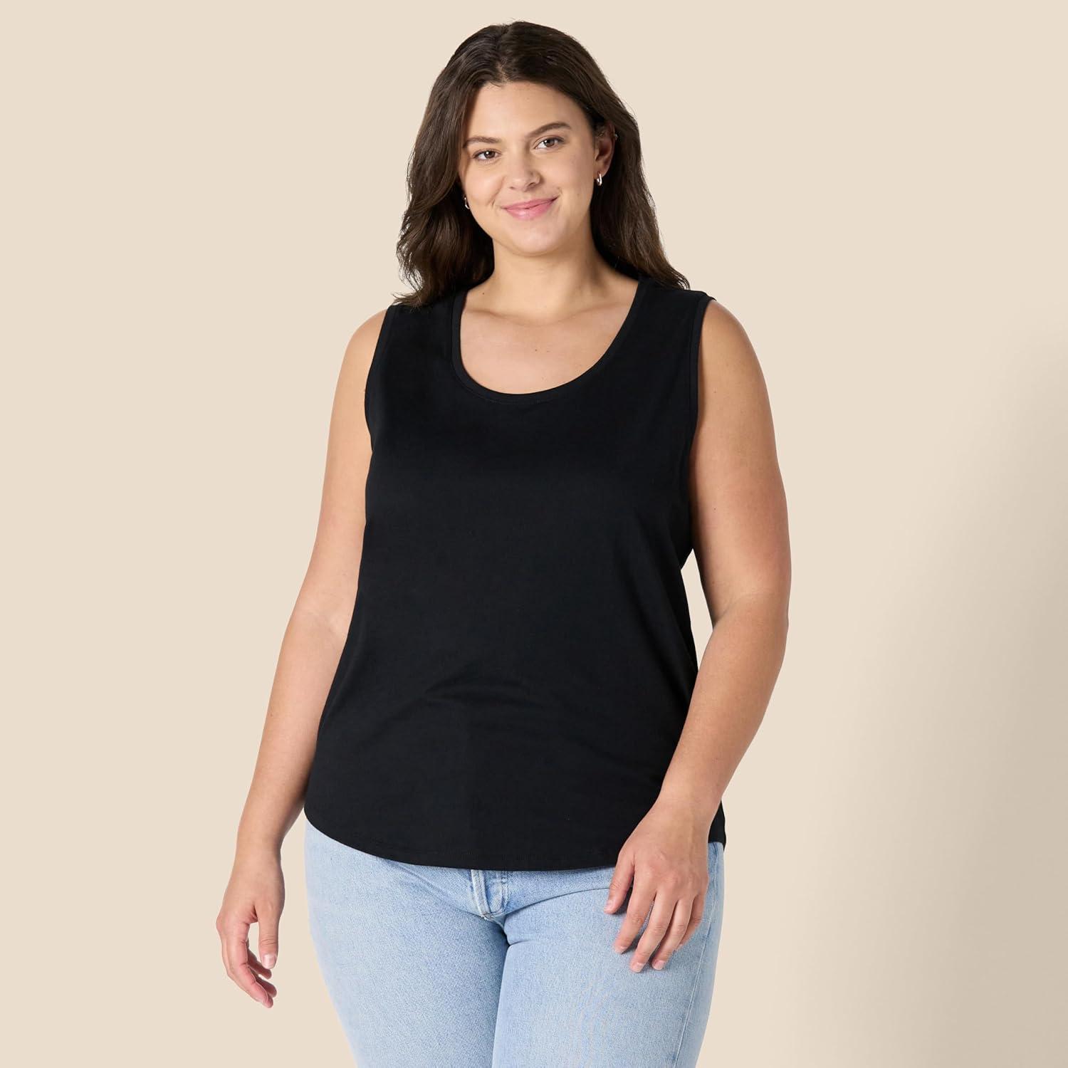 imageAmazon Essentials Womens RegularFit 100 Cotton Sleeveless Tank Top Pack of 2BlackCharcoal Heather