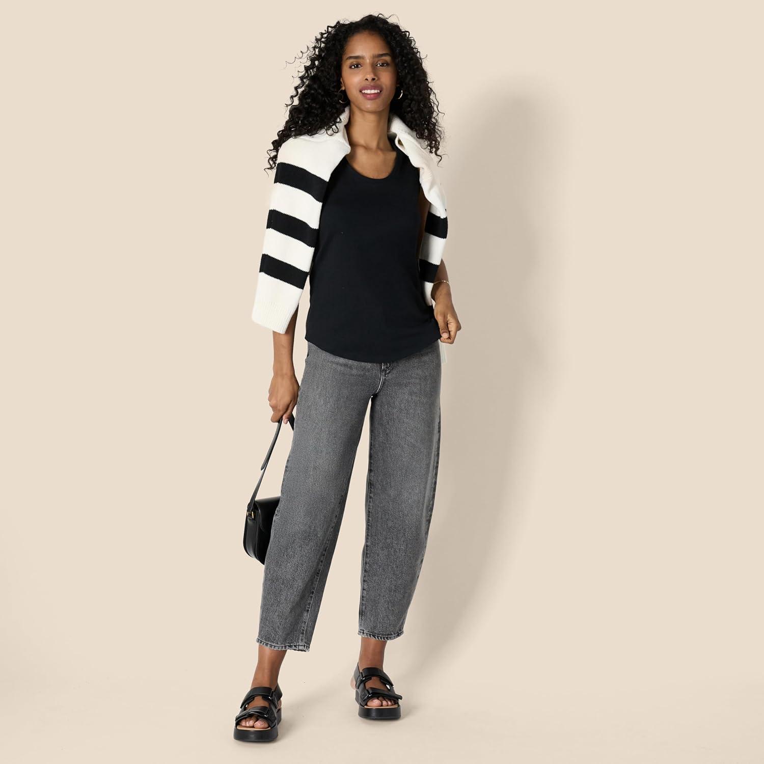 imageAmazon Essentials Womens RegularFit 100 Cotton Sleeveless Tank Top Pack of 2BlackCharcoal Heather