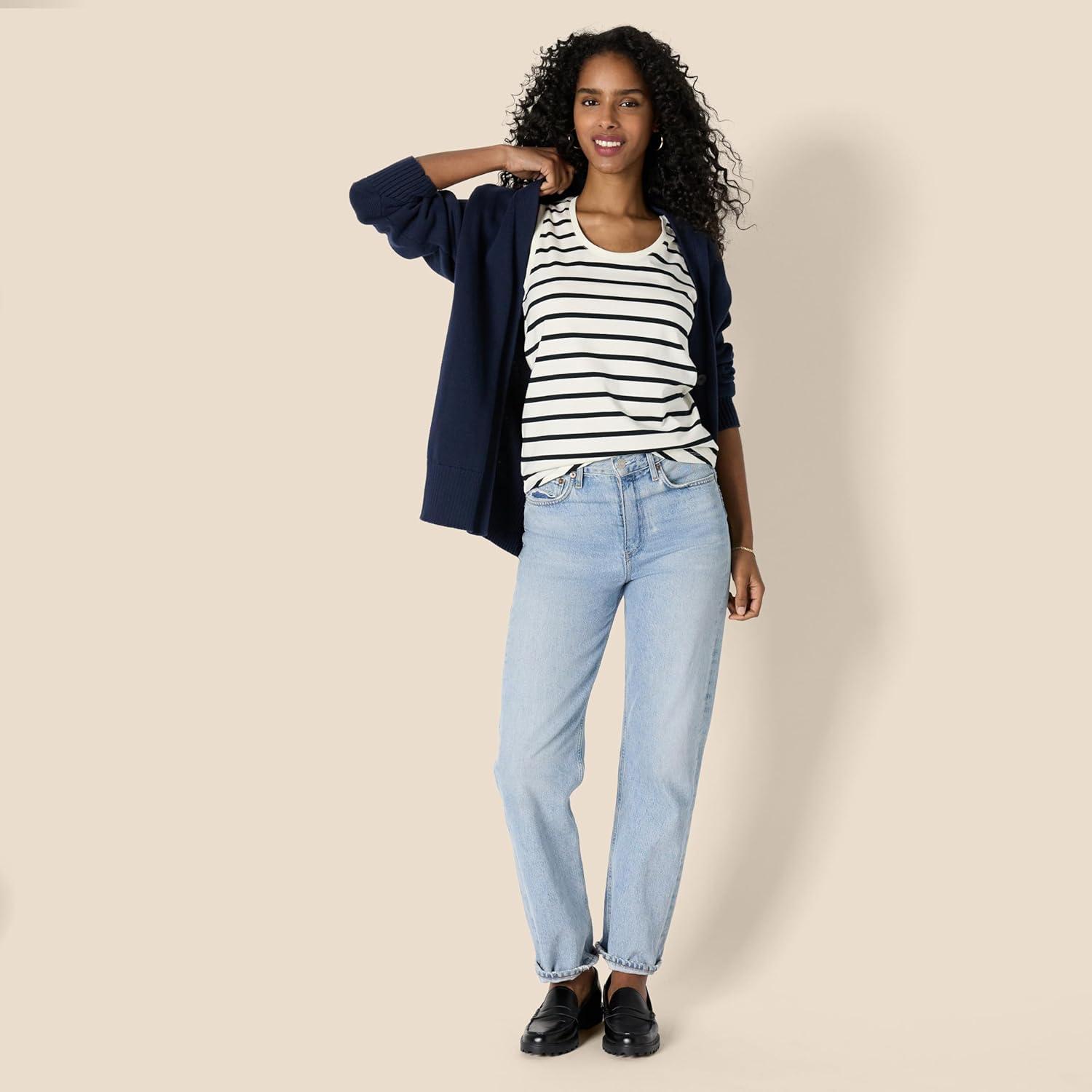 imageAmazon Essentials Womens RegularFit 100 Cotton Sleeveless Tank Top Pack of 2BlackMariner Stripe