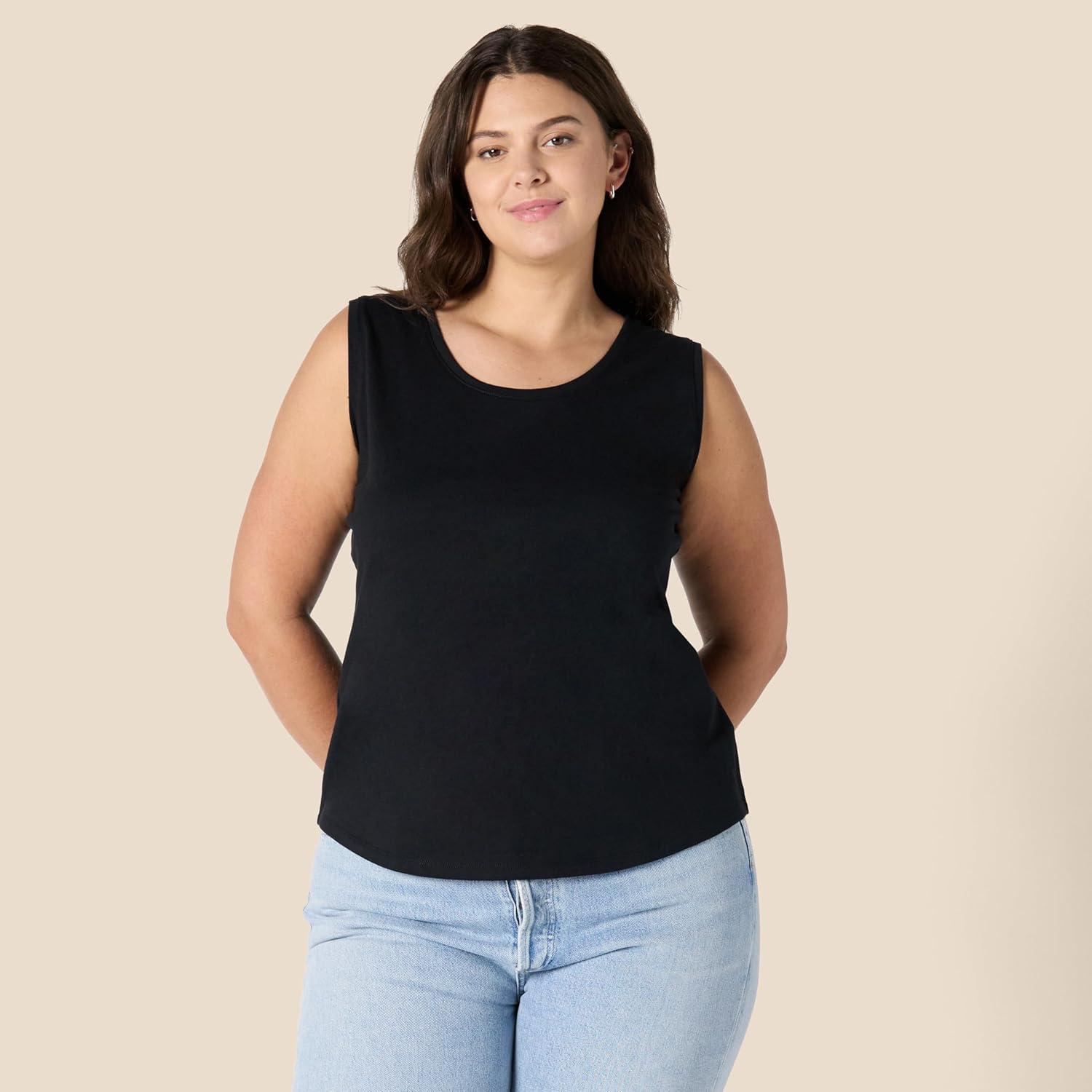 imageAmazon Essentials Womens RegularFit 100 Cotton Sleeveless Tank Top Pack of 2BlackWhite