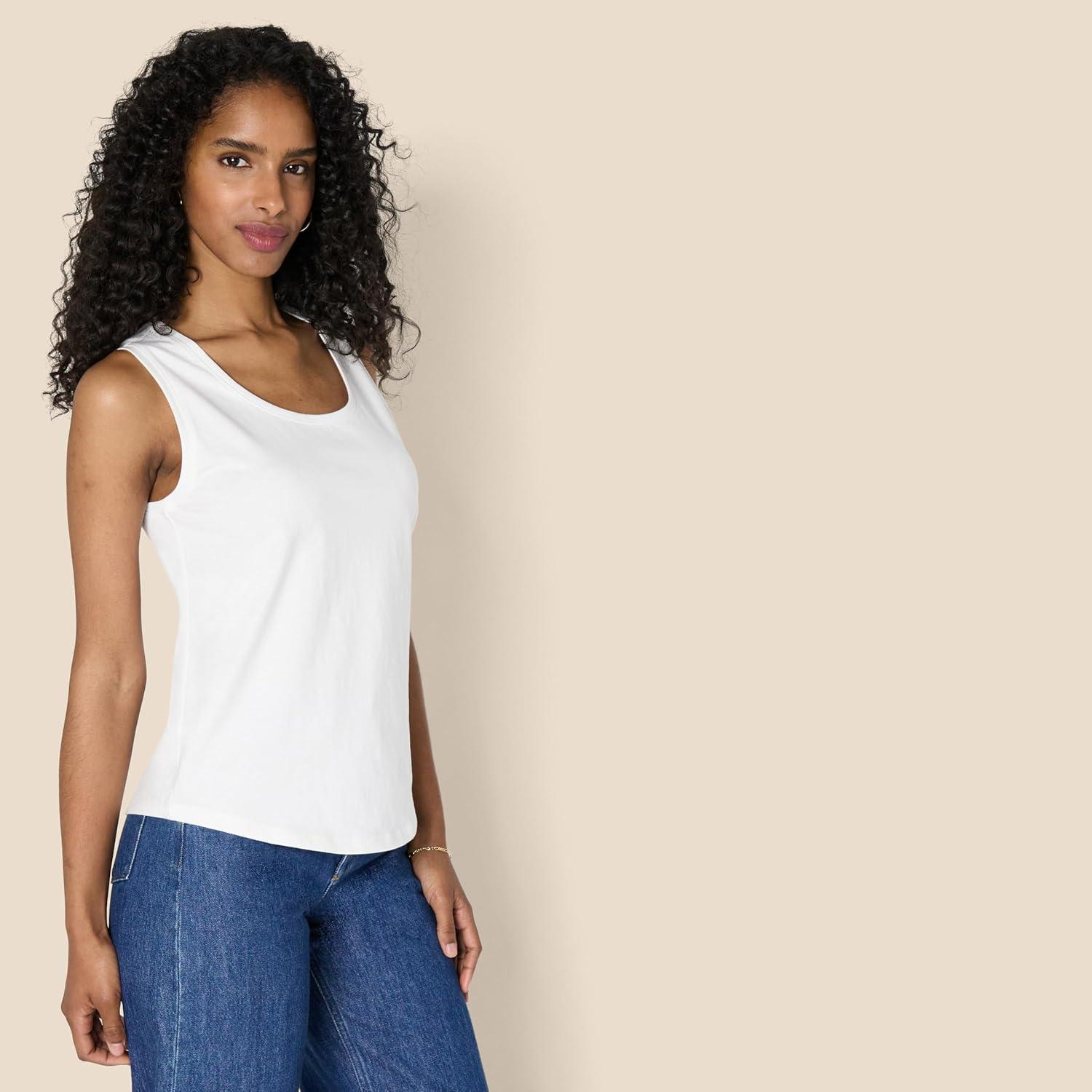 imageAmazon Essentials Womens RegularFit 100 Cotton Sleeveless Tank Top Pack of 2BlackWhite