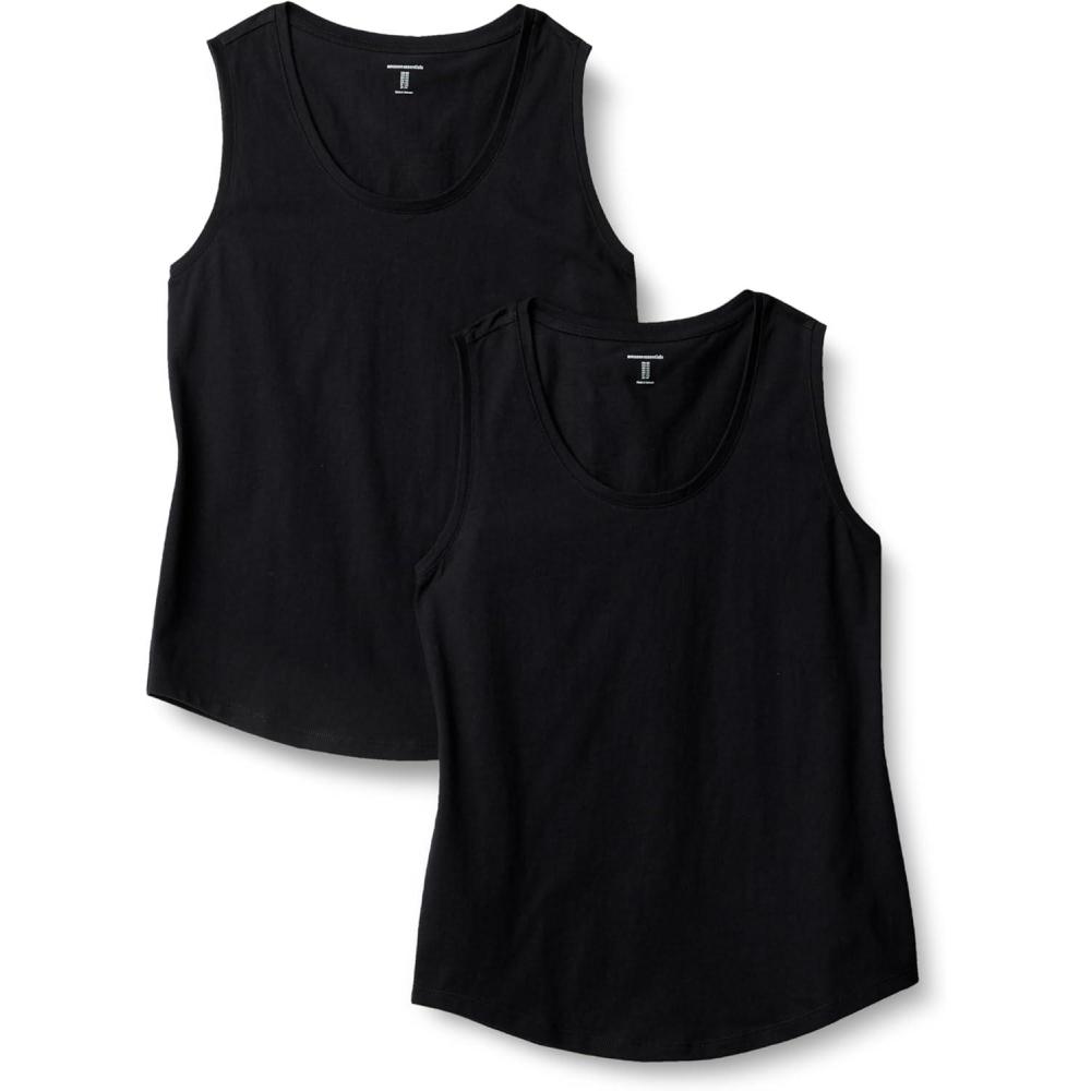 imageAmazon Essentials Womens RegularFit 100 Cotton Sleeveless Tank Top Pack of 2Black