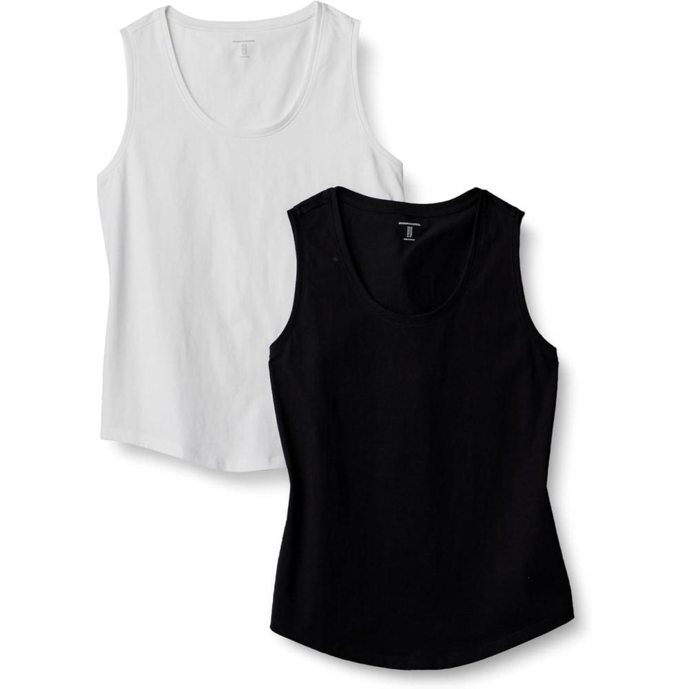 imageAmazon Essentials Womens RegularFit 100 Cotton Sleeveless Tank Top Pack of 2BlackWhite
