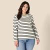 imageAmazon Essentials Womens 100 Cotton RegularFit LongSleeve Crewneck TShirtEggshell White Black Mariner Stripe