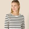 imageAmazon Essentials Womens 100 Cotton RegularFit LongSleeve Crewneck TShirtEggshell White Black Mariner Stripe