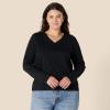 imageAmazon Essentials Womens 100 Cotton RegularFit LongSleeve VNeck TShirtBlack