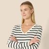 imageAmazon Essentials Womens 100 Cotton RegularFit LongSleeve VNeck TShirtEggshell White Black Mariner Stripe