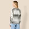 imageAmazon Essentials Womens 100 Cotton RegularFit LongSleeve VNeck TShirtEggshell White Black Mariner Stripe