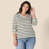imageAmazon Essentials Womens 100 Cotton RegularFit LongSleeve VNeck TShirtEggshell White Black Mariner Stripe
