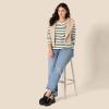 imageAmazon Essentials Womens 100 Cotton RegularFit LongSleeve VNeck TShirtEggshell White Black Mariner Stripe