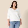 imageAmazon Essentials Womens 100 Cotton RegularFit LongSleeve VNeck TShirtWhite