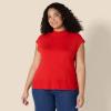 imageAmazon Essentials Womens RegularFit Cap Sleeve Pullover Mock Neck Sweater TopBright Poppy Red