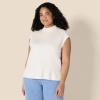 imageAmazon Essentials Womens RegularFit Cap Sleeve Pullover Mock Neck Sweater TopEggshell White